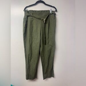 Anne Klein Olive Green Linen Blend Pull On Pants Elastic Waist Size Large